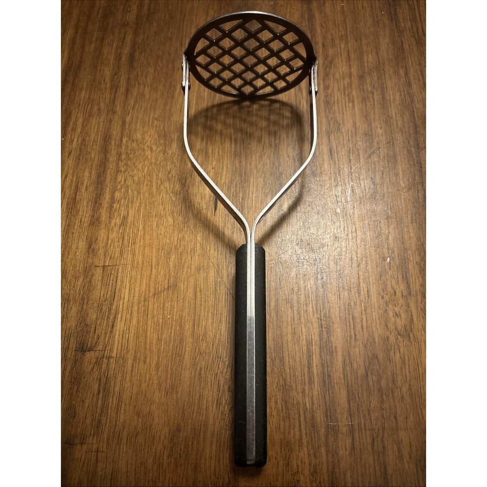 Vintage Flint Arrowhead‎ Potato Masher Stainless Steel USA Black Handle 9"